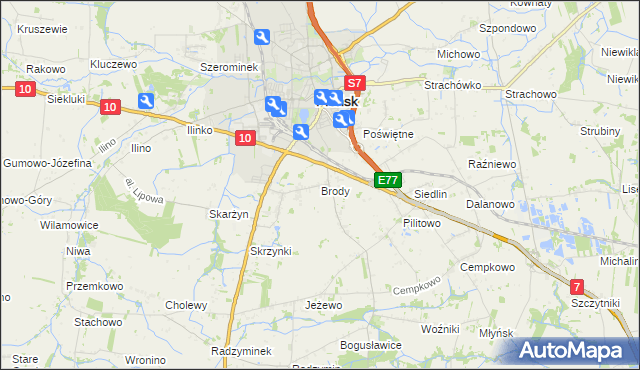 mapa Brody gmina Płońsk, Brody gmina Płońsk na mapie Targeo