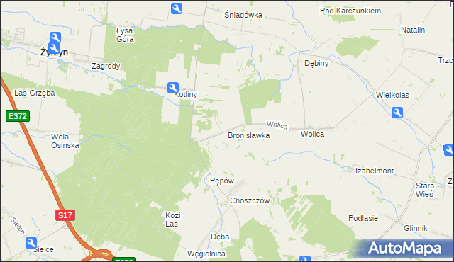 mapa Bronisławka gmina Kurów, Bronisławka gmina Kurów na mapie Targeo