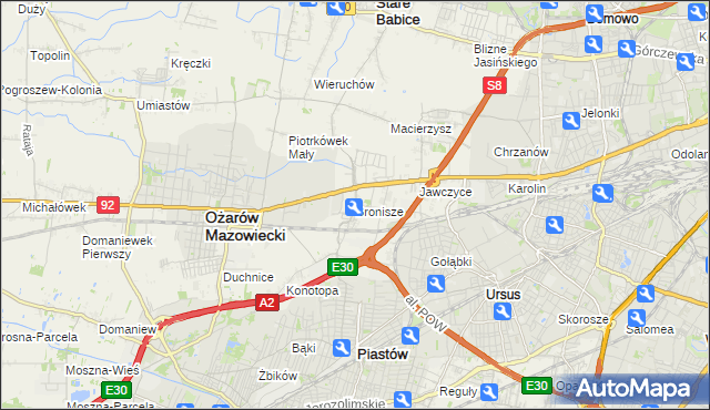 mapa Bronisze gmina Ożarów Mazowiecki, Bronisze gmina Ożarów Mazowiecki na mapie Targeo
