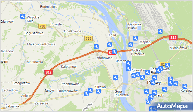 mapa Bronowice gmina Puławy, Bronowice gmina Puławy na mapie Targeo