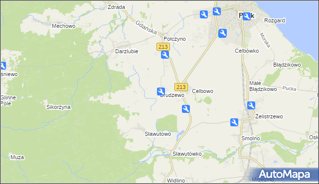 mapa Brudzewo gmina Puck, Brudzewo gmina Puck na mapie Targeo