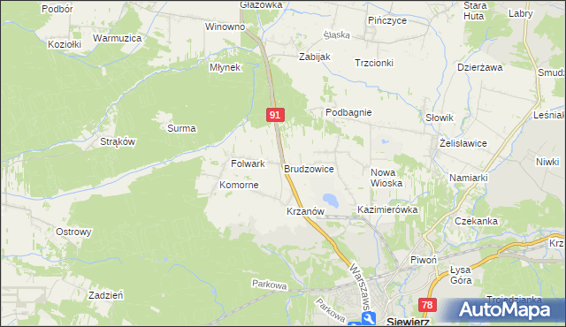 mapa Brudzowice, Brudzowice na mapie Targeo