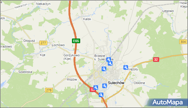 mapa Brzezie k. Sulechowa, Brzezie k. Sulechowa na mapie Targeo