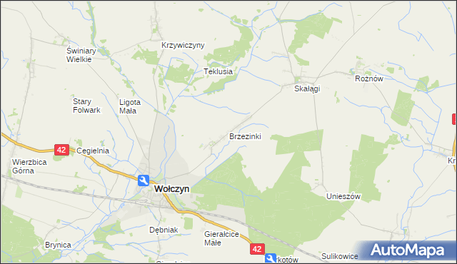 mapa Brzezinki gmina Wołczyn, Brzezinki gmina Wołczyn na mapie Targeo