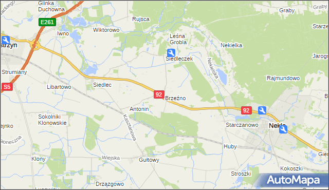 mapa Brzeźno gmina Kostrzyn, Brzeźno gmina Kostrzyn na mapie Targeo