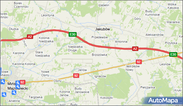 mapa Brzozówka gmina Jakubów, Brzozówka gmina Jakubów na mapie Targeo
