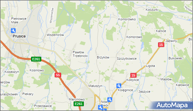 mapa Brzyków gmina Trzebnica, Brzyków gmina Trzebnica na mapie Targeo