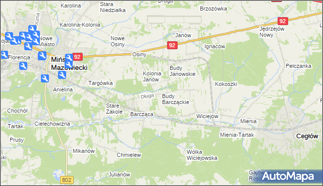 mapa Budy Barcząckie, Budy Barcząckie na mapie Targeo