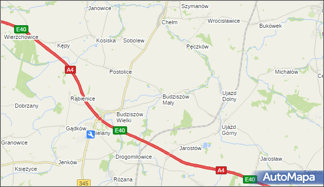 mapa Budziszów Mały, Budziszów Mały na mapie Targeo