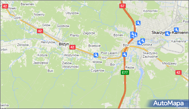 mapa Bugaj gmina Bliżyn, Bugaj gmina Bliżyn na mapie Targeo