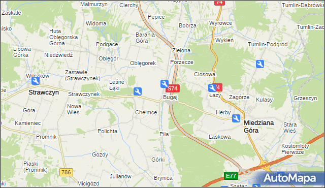 mapa Bugaj gmina Strawczyn, Bugaj gmina Strawczyn na mapie Targeo