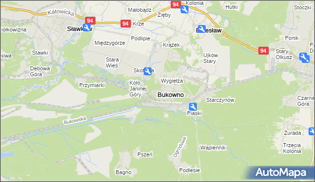 mapa Bukowno powiat olkuski, Bukowno powiat olkuski na mapie Targeo