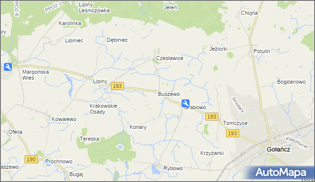 mapa Buszewo gmina Gołańcz, Buszewo gmina Gołańcz na mapie Targeo