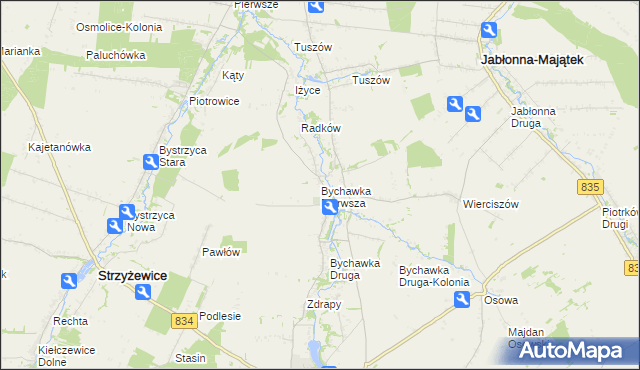 mapa Bychawka Pierwsza, Bychawka Pierwsza na mapie Targeo