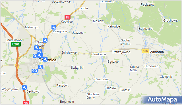 mapa Cerekwica gmina Trzebnica, Cerekwica gmina Trzebnica na mapie Targeo