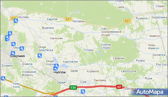 mapa Chobot gmina Halinów, Chobot gmina Halinów na mapie Targeo