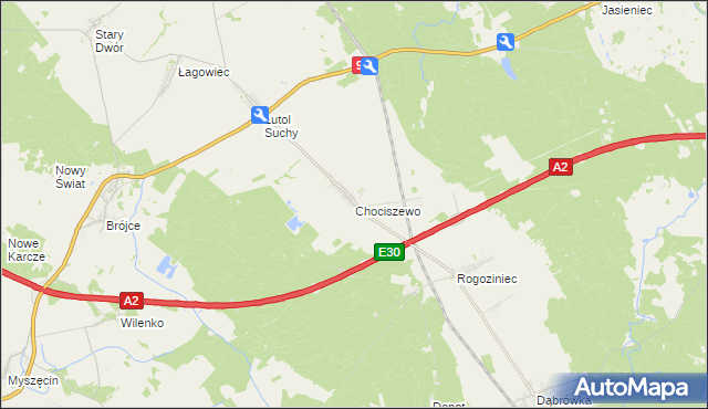 mapa Chociszewo gmina Trzciel, Chociszewo gmina Trzciel na mapie Targeo