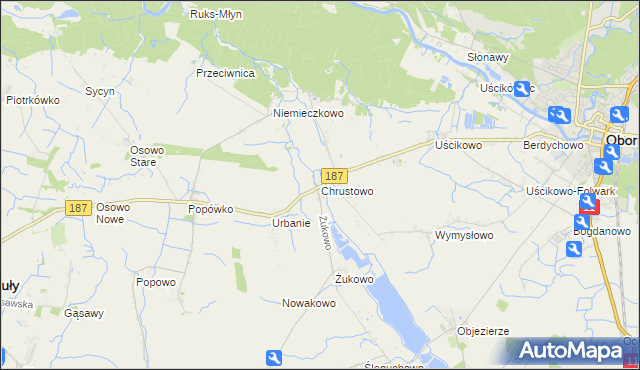 mapa Chrustowo gmina Oborniki, Chrustowo gmina Oborniki na mapie Targeo