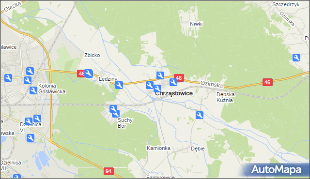 mapa Chrząstowice powiat opolski, Chrząstowice powiat opolski na mapie Targeo