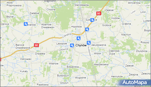 mapa Chynów powiat grójecki, Chynów powiat grójecki na mapie Targeo