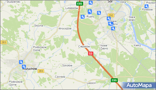 mapa Ciepielów gmina Nowa Sól, Ciepielów gmina Nowa Sól na mapie Targeo