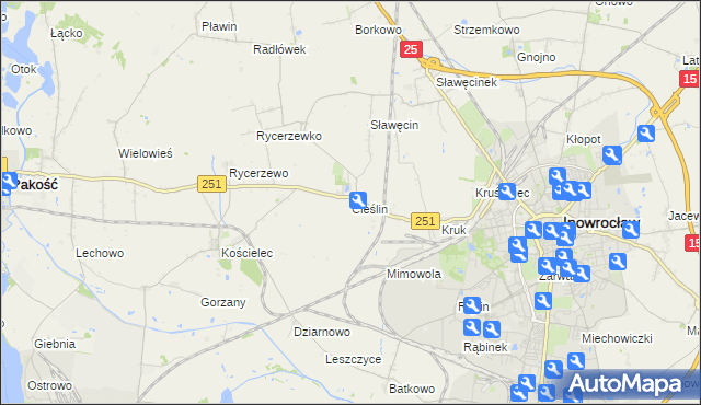 mapa Cieślin gmina Inowrocław, Cieślin gmina Inowrocław na mapie Targeo