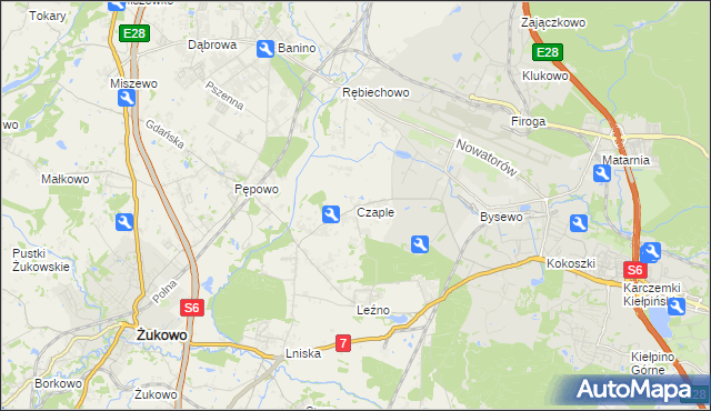 mapa Czaple gmina Żukowo, Czaple gmina Żukowo na mapie Targeo