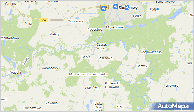 mapa Czarnocin gmina Skarszewy, Czarnocin gmina Skarszewy na mapie Targeo