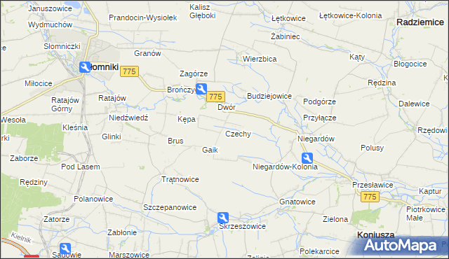 mapa Czechy gmina Słomniki, Czechy gmina Słomniki na mapie Targeo