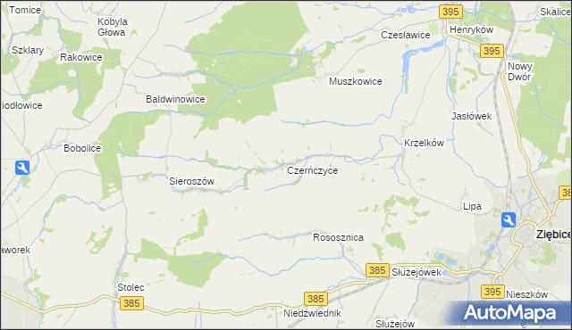 mapa Czerńczyce gmina Ziębice, Czerńczyce gmina Ziębice na mapie Targeo