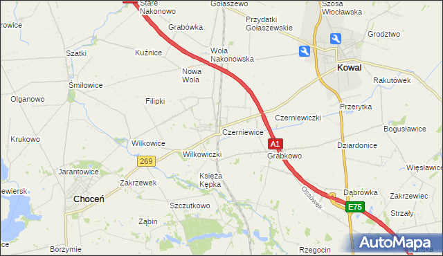 mapa Czerniewice gmina Choceń, Czerniewice gmina Choceń na mapie Targeo