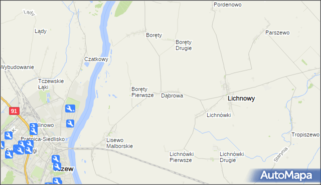 mapa Dąbrowa gmina Lichnowy, Dąbrowa gmina Lichnowy na mapie Targeo