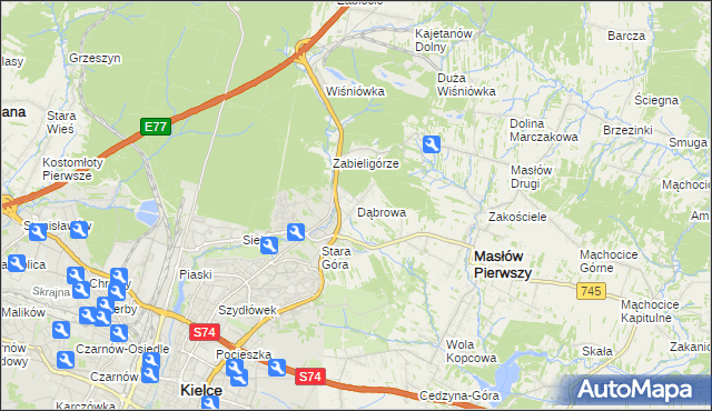 mapa Dąbrowa gmina Masłów, Dąbrowa gmina Masłów na mapie Targeo