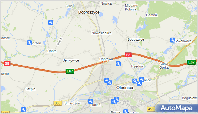 mapa Dąbrowa gmina Oleśnica, Dąbrowa gmina Oleśnica na mapie Targeo