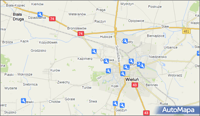 mapa Dąbrowa gmina Wieluń, Dąbrowa gmina Wieluń na mapie Targeo