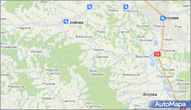 mapa Dębowa gmina Jodłowa, Dębowa gmina Jodłowa na mapie Targeo
