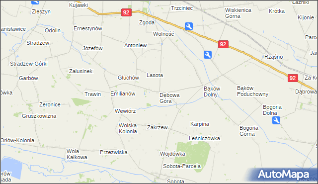 mapa Dębowa Góra gmina Bedlno, Dębowa Góra gmina Bedlno na mapie Targeo