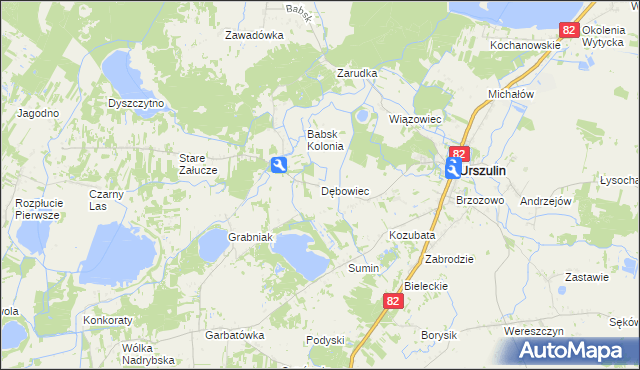 mapa Dębowiec gmina Urszulin, Dębowiec gmina Urszulin na mapie Targeo