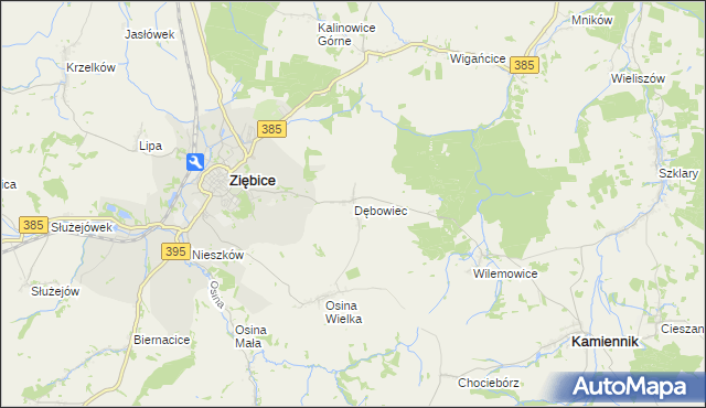 mapa Dębowiec gmina Ziębice, Dębowiec gmina Ziębice na mapie Targeo