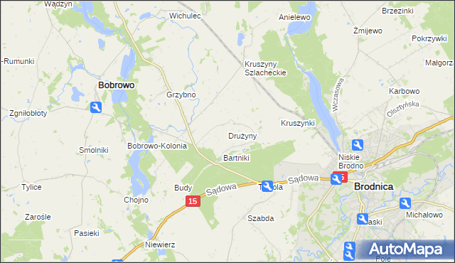 mapa Drużyny gmina Bobrowo, Drużyny gmina Bobrowo na mapie Targeo