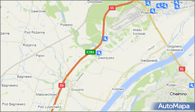 mapa Dworzysko gmina Świecie, Dworzysko gmina Świecie na mapie Targeo