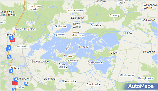 mapa Dyminy gmina Milicz, Dyminy gmina Milicz na mapie Targeo