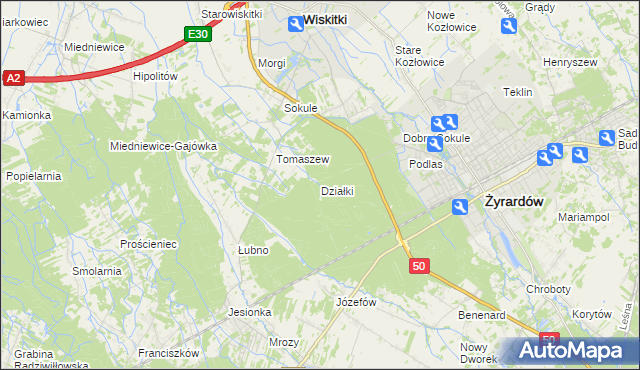 mapa Działki gmina Wiskitki, Działki gmina Wiskitki na mapie Targeo