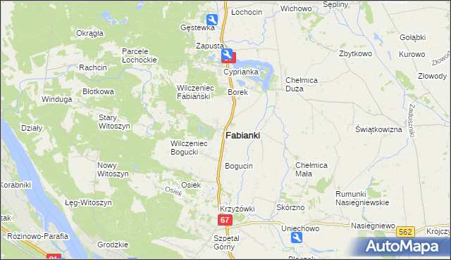 mapa Fabianki powiat włocławski, Fabianki powiat włocławski na mapie Targeo