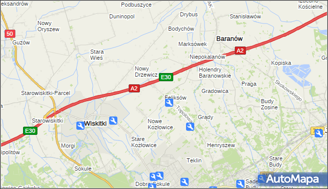 mapa Feliksów gmina Wiskitki, Feliksów gmina Wiskitki na mapie Targeo
