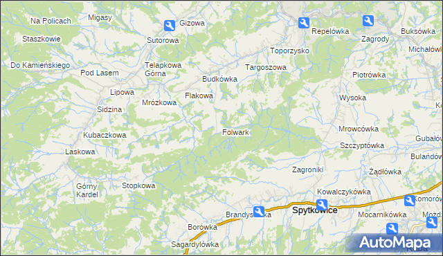 mapa Folwark gmina Jordanów, Folwark gmina Jordanów na mapie Targeo