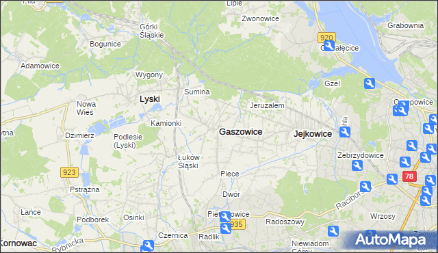 mapa Gaszowice powiat rybnicki, Gaszowice powiat rybnicki na mapie Targeo