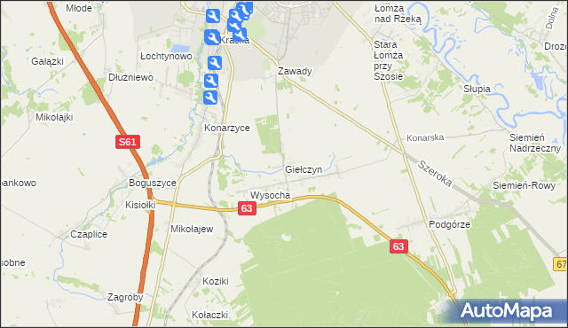 mapa Giełczyn gmina Łomża, Giełczyn gmina Łomża na mapie Targeo