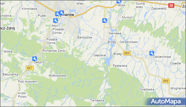 mapa Głębokie gmina Rymanów, Głębokie gmina Rymanów na mapie Targeo