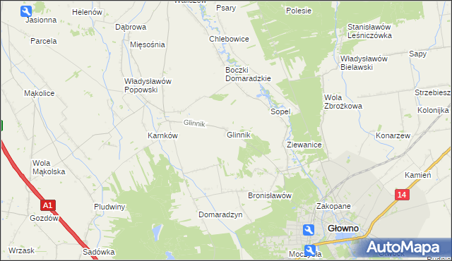 mapa Glinnik gmina Głowno, Glinnik gmina Głowno na mapie Targeo